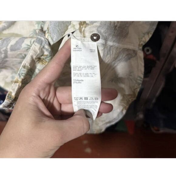 RIP CURL Womens Sz S Khaki Tropical Island Shirt Top Button Up Linen Blend - Picture 4 of 7